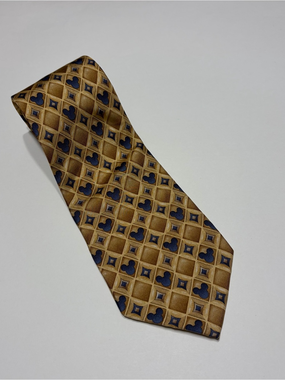 Disney Mickey Mouse Silk Tie – Gold & Blue Geometric Pattern